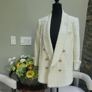 Elegant Cream Double-Breasted Women's Jacket